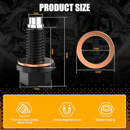 M12x1.75 Magnetic Aluminum Oil Drain Plug with 1 Pcs Copper Gasket Crush Washer Sump Drain Nut Bolt Oil Pan Bolt Anti Leakage Seal Replacement for Buick Chevrolet Cadillac GMC Ford Hummer - size: M12x1.75