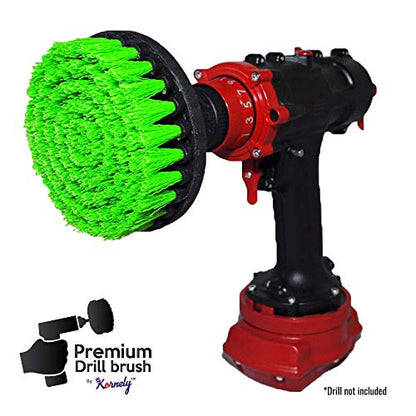 Premium Drill Brush Professional – Medium-Stiff 5 in Green Set of 3 | Scratch-Free Kitchen Cleaning Brush for Ovens, Hobs, Worktops, Floor Tiles, Linoleum and Greasy Cookware - color: Green