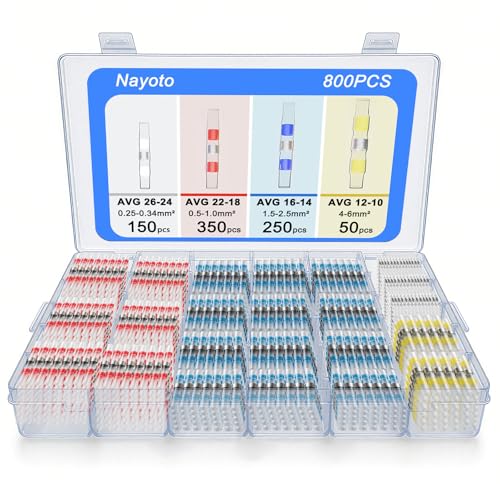 800pcs Waterproof Solder Seal Wire Connectors - Heat Shrink Self-Soldering Electrical Connectors Kit for Automotive Marine (26-10 AWG, 4 Sizes) (800PCS)