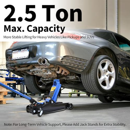 2.5 Ton Car Jack Low Profile Hydraulic Floor Jack, 5500 lbs Capacity, 3.4"-15.2" Lifting Range, Alloy Steel, Black, for Sedans and SUVs - color: Blue