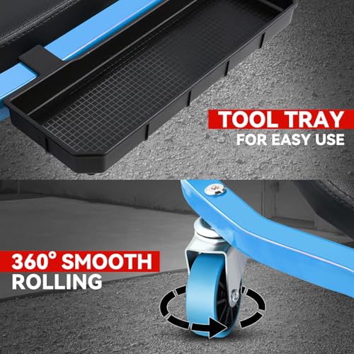 Auto Dynasty Universal 42" L X 18" W Blue for Under Car Repair Vehicle SUV Truck Pickup Adjustable Creeper with Padded Headrest + Casters - color: Blue