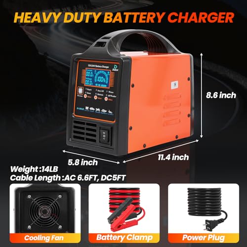 12V 24V Car Battery Charger Heavy Duty, 0-15A Automatic Battery Maintainer, Smart Trickle Charger with Repair & Winter Mode, Auto Shut-Off for AGM, Deep Cycle, Motorcycle, Truck, RV, Marine - size: 12V/24V