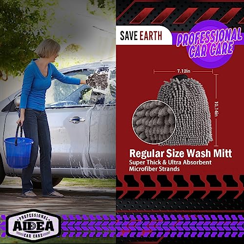 AIDEA Car Wash Mitt Microfiber, 1PK, Car Wash Brush, Grey, 7.12''X10.14'' | Scratch Free Lint Free Premium Chenille Microfiber Mitt, Cleaning Supplies, Regular Size - color: Grey, size: 1PK-7.12''X10.14''
