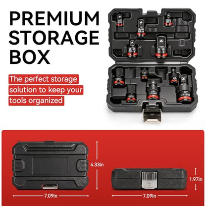 11PC Socket Adapter Set, Drill Bit Socket Adapters, CR-V and CR-MO | Complete 11pcs swivel impact socket set, 360° , reach narrow & blocked bolt positions easily for auto maintenance