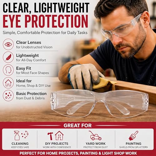 BISON LIFE Clear Safety Glasses – ANSI Z87.1 Certified Scratch & Impact Resistant Eye Protection Goggles for Men & Women - color: Clear/Clear