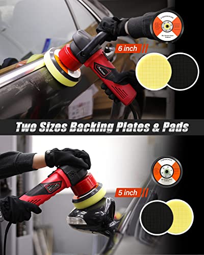 AVID POWER Buffer Polisher, 5-inch/6-inch Dual Action/DA Polisher for Car Detailing, Random Orbital Car Buffer Polisher Waxer Kit with 6 Variable Speed, 4Pcs 5-inch & 6-inch Polishing Pads - color: Black&red