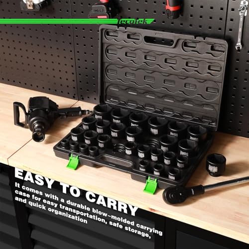 TecoTek 3/4" Drive Shallow 6-Point Impact Socket Set, 29-Piece Jumbo Assortment, CR-MO, SAE, 3/4 inch - 2-1/2 inch, Heavy Duty Storage Case - size: 29PC SAE (3/4" to 2-1/2")