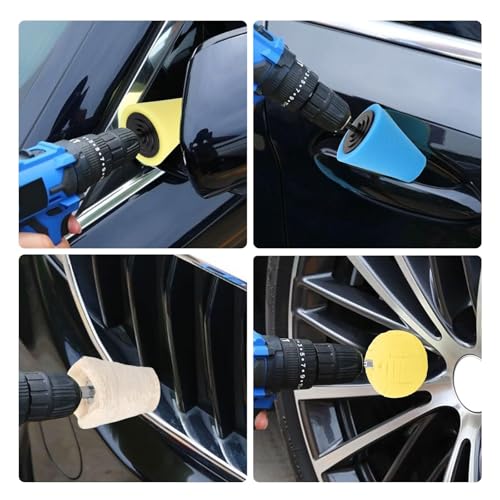 Linkstyle 7PCS Car Wheel Hub Drill Buffing Sponge Pads Kit, 1/4" Cone Metal Buffer Pads Polishing Kit Foam Polishing Balls Wheel Polishing Kit for Drills