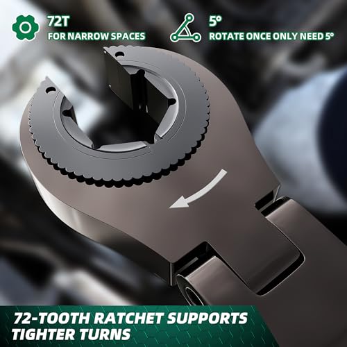 PRIDE&CRAFT 6-Piece Flex-head Ratcheting Wrench Set, Metric 10-17mm Tubing Wrench Set, CR-V Steel, Nickel Plating, Open-head Brake Line Wrench Set with Organizer Pouch - size: 6PC Metric Ratcheting Flex Head