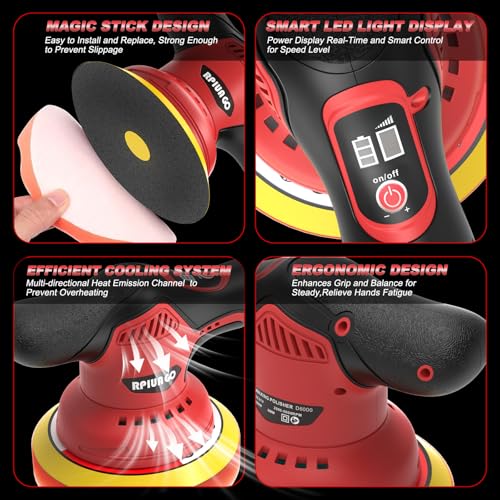 Cordless Car Buffer Polisher, 8-Speed 6000RPM Car Buffers and Polisher Kit with 2x21V 2000mAh Batteries & 28PCS Accessories, 6-Inch Orbital Polisher for Car Detailing, Waxing, Scratch Removal