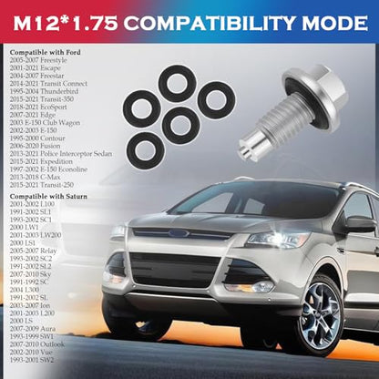 M12×1.75 Magnetic Oil Drain Plug (M12x1.75) | Replacement OEM#6730-AA/AJ0310404 Oil Pan Drain Plug with 5PCS Oils Drains Plugs Gasket,Compatible with Ford/Chevrolet/Buick - color: M12x1.75