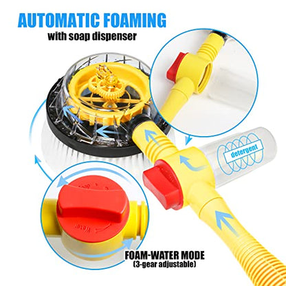 Rotating Car Wash Brush, Car Wash Brush with Long Handle,Automatically Foams Car Wash Kit with Car Cleaning Brush,Pressure Washer Gun and Hose Nozzle for Cars,Yards,Gardens,Pets etc