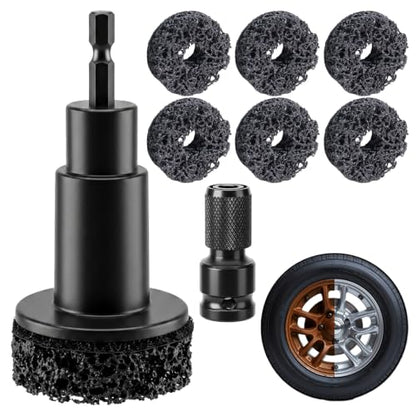 Wheel Hub Cleaning Tool, Wheel Stud Cleaner Includes 6 Grinding, Quick Rust Removal Brake Hub Cleaning Tool, Hub Resurfacing Tool Fits Power Drill or 1/2" Impact Driven Wrenches