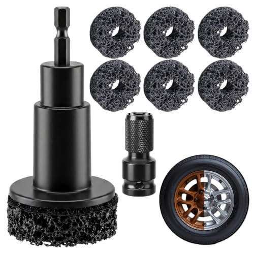 Wheel Hub Cleaning Tool, Wheel Stud Cleaner Includes 6 Grinding, Quick Rust Removal Brake Hub Cleaning Tool, Hub Resurfacing Tool Fits Power Drill or 1/2" Impact Driven Wrenches