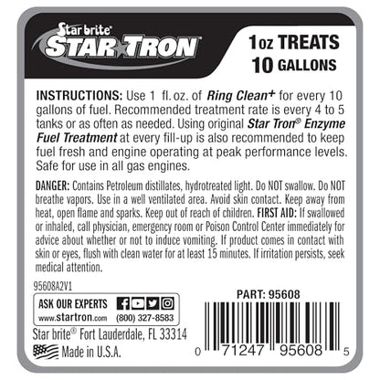 Star Brite Star Tron Ring Clean Plus Deposit Control - Cleans Injectors, Valves, & Entire Engine to Restore Power & Efficiency - 16 OZ Treats 160 Gallons (095616) - style: 8 Ounce