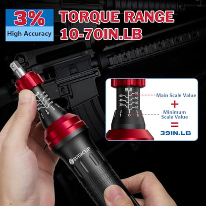 SUERCUP 1/4" 10-70In.lb Torque Screwdriver 36 PCS Set | T-bar, Hex, Torx, and Phillips S2 Bits, Torque Wrench Screwdriver, For Scope and Car, Bike Mounting, Home DIY - size: 10-70In.lb