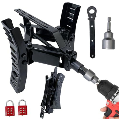 Wheel Chock Stabilizer with Rotatable Sides for RV Travel Trailer Tires, for Locking Tandem Wheels When Parked on Uneven Surfaces (2 Packs) with Ratchet and Password Locks，Black - color: Dark Black