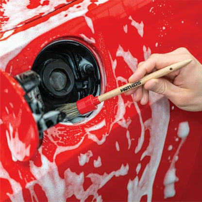 Mothers Car Detailing Brush Set for Auto Detailing, Soft Bristle Car Cleaning Brushes for Wheels, Engine Bay, Grilles, and Emblems, Professional Detail Brush Kit, 3 Pack, Red