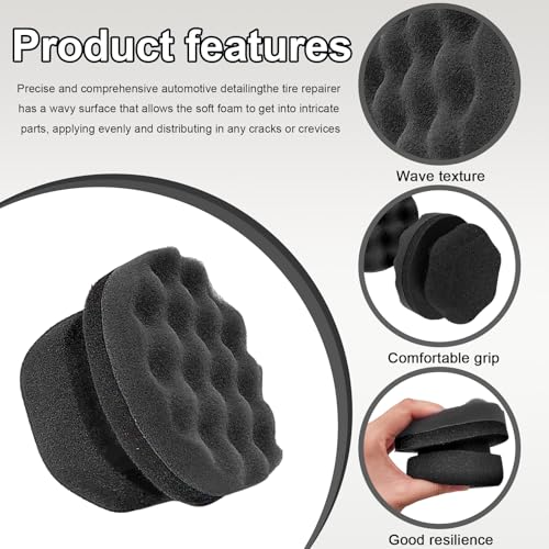 Wevdn 2PCS Tire Shine Applicator, Durable & Reusable Hex Grip Tire Dressing Sponge Foam Detailing Pad, Washable Round Shape Wheel Tire Shine Car Cleaning Sponge, Car Accessories (Black-Small) - color: Black-small