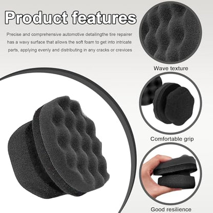 Wevdn 2PCS Tire Shine Applicator, Durable & Reusable Hex Grip Tire Dressing Sponge Foam Detailing Pad, Washable Round Shape Wheel Tire Shine Car Cleaning Sponge, Car Accessories (Black-Small) - color: Black-small