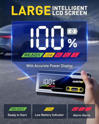 AUXITO 6000A Jump Starter, 12V Car Battery Jump Starter, Up to All Gas & 12L Diesel Engine with LED Display, Portable Jump Box with 3 Modes Flashlight and Jumper Cable, Storage Case - size: T3-6000A