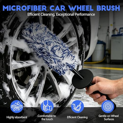 wuyaoyao Microfiber Car Wheel Brush, Car Wheel Cleaning Brush with Ergonomic Handle, Soft Rim Cleaner Wash Brushes, Non Scratch & Highly Water Absorption, Automotive Cleaning Supplies (Blue, 1 PCS) - color: Blue, 1 PCS