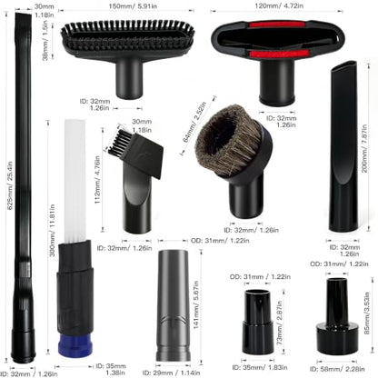 Vacuum Attachment Set 10PC, Household Cleaning Vacuum Cleaner Set Fit for Shop Vac Accessories, 2 1/2" to 1 1/4" Hose Adapter, 1 1/4" Shop Vacuums Brushes for Vac Accessories 1/4 inch 1 3/8 inch