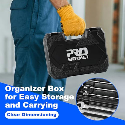 Prostormer 14-Piece Metric Flex-Head Ratcheting Wrench Set | 6-19mm Ratchet Combination Wrenches Kit, 72-Tooth, Cr-V Steel, Organizer Tool Box - style: 14-Piece Metric