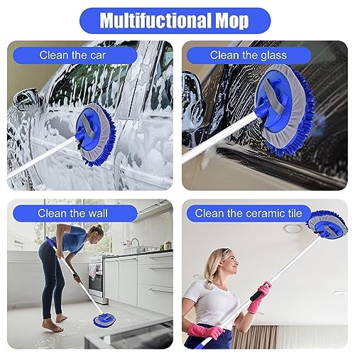 62" Car Wash Brush with Long Handle and Car Wash Brush Microfiber Car Cleaning Brush Kit for Car RV Truck Cleaning 1 Chenille Scratch-Free Replacement Head with Aluminum Alloy Pole (Blue) - color: Blue