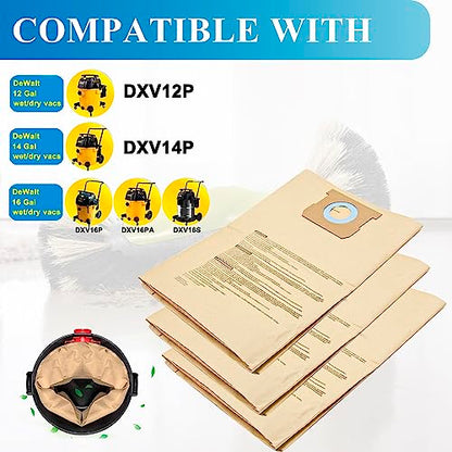 12 Pack DXVA19-4102 Dust Bags for DEWALT 12-16 Gallon Wet Dry Vacuum, Compatible with DXV12P DXV14P DXV16P DXV16PA DXV16S