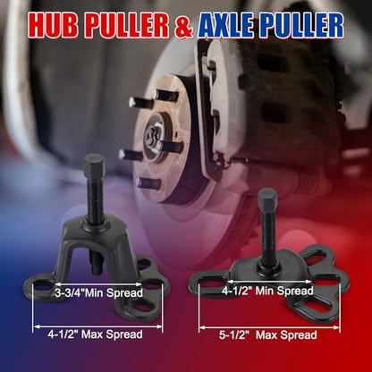 NYXOVA Universal Front & Rear Wheel Hub Puller Set – Flange Type Axle Remover Tool with 5/8" x 18 Forcing Bolt, Fits 3-3/4" to 5-1/2" IDs for Automotive & Truck Repair