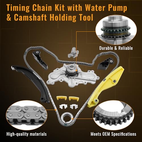 Timing Chain Kit with Water Pump + Camshaft Holding Tool with Timing Alignment Holder Tool Kit for 2011-2019 Ford Explorer/Edge/Taurus/Flex 3.5L 3.7L V6 303-1248 BL3Z-6268-A Timing Chain Set