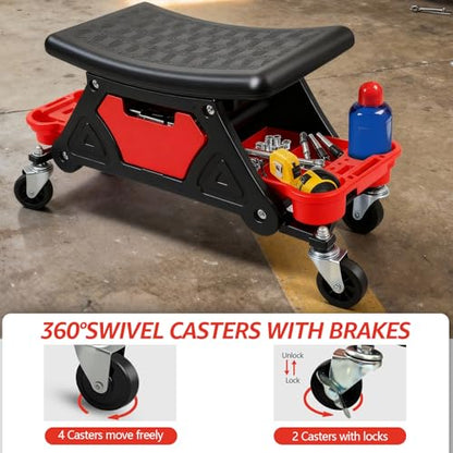 Mechanic Stool, Garage Stool, 300 LBS Capacity Heavy Duty | Rolling Mechanics Seat with Two Tool Trays and Drawer, Tools for Automotive Auto Repair