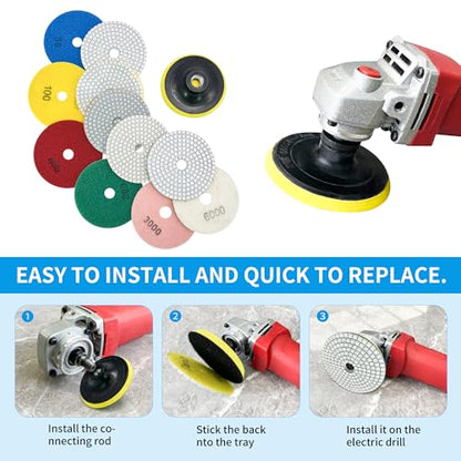 Diamond Polishing Pads Set 4 Inch Tile Wet Dry Polishing Pads Kit | Including 5/8-11 Backer Pad for Drill Grinder Polisher,30-6000 Grit Granite Stone Concrete Marble Polish 12 pcs - size: 4-inch