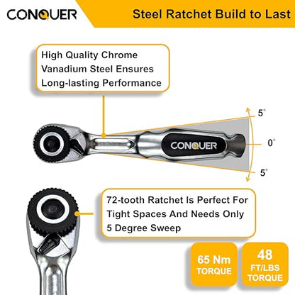 CONQUER 22pc Mini Ratchet Screwdriver Set, 1/4" Right Angle Phillips Kit | 72-tooth gear, 5° swing, 48 ft-lbs torque, Cr-V/S2 steel, spin disk, quick-release bits, EVA tray, EDC tight-space tool - style: 22 PC Mini Ratchet set