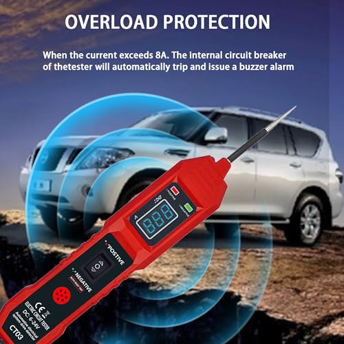 CT03 Power Circuit Tester, 6-24V DC Test Light Short Circuit, Automotive Component Electrical Polarity Identify Continuity Tester, Overload Protection - color: Red