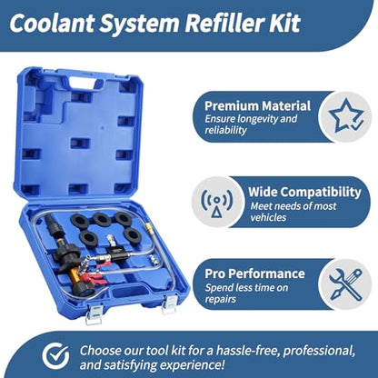 Coolant System Refiller Kit with 5 Adapters Radiator Pressure Tester Kit Eliminate Trapped Air Coolant Vacuum Refill Kit