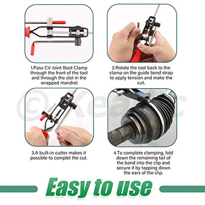 Keadic 37Pcs Automotive CV Boot Clamp Pliers with Ear Joint Banding Clamps, 304 Stainless Steel CV Joint Boot Clamps Band Hose Car Axle Pliers Tool for Most Cars