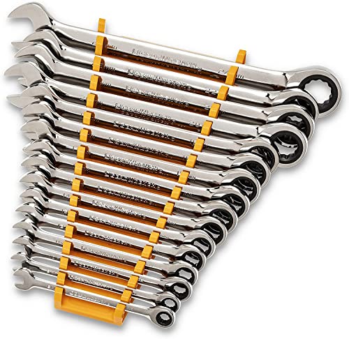 GEARWRENCH 30 Piece 12 Point Ratcheting Combination SAE/Metric (1/4-1 in., 8-24 mm) Wrench Set with Wrench Racks - 86702 - size: 30 Piece