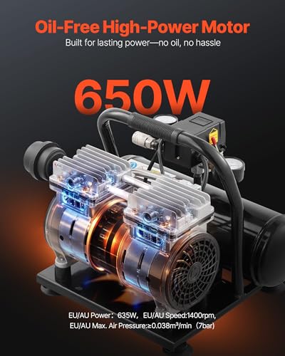 VEVOR Air Compressor, 1 Gallon Steel Tank, 1HP 1.5CFM @ 90PSI Oil Free Air Compressor & Max. 120PSI Pressure, 78dB Ultra Quiet Portable Compressor for Auto Repair, Tire Inflation, Spray Painting, 120V - size: 1 Gallon