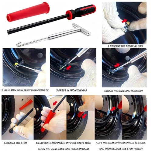 Tire Valve Stem & Core Removal Replacement Installation Tool Kit,Valve Stem Remover without Tire Removal,Longer Tire Valve Stem Puller For Checking Tire Pressure,for Cars Motorcycles Lawn Mowers ATVs