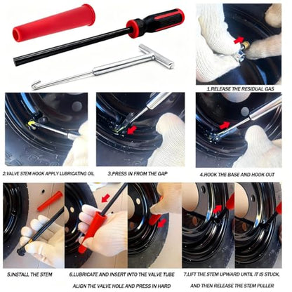 Tire Valve Stem & Core Removal Replacement Installation Tool Kit,Valve Stem Remover without Tire Removal,Longer Tire Valve Stem Puller For Checking Tire Pressure,for Cars Motorcycles Lawn Mowers ATVs