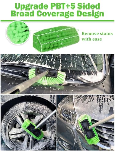 Jisejima Five-Sided Car Wash Brush with Long Handle，Soft Bristle Scrub Cleaning Mop with Extendable Handle for Car, SUV, Truck, Caravan, Boat, House Siding, Sweep Snow 60”/151cm