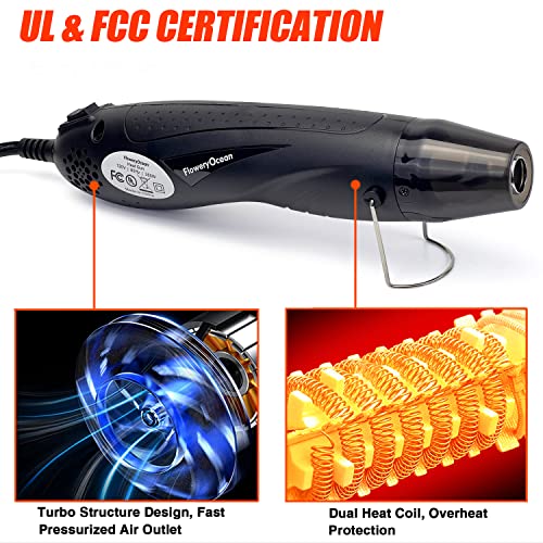 Mini Heat Gun + Reflector Nozzles Kit 350W Fast Heat Hot Air Gun Overload Protection 2 Temp Setting 392°F-662°F & 6.6Ft Long Cable for Craft Shrink WrappingTubing Stripping Paint