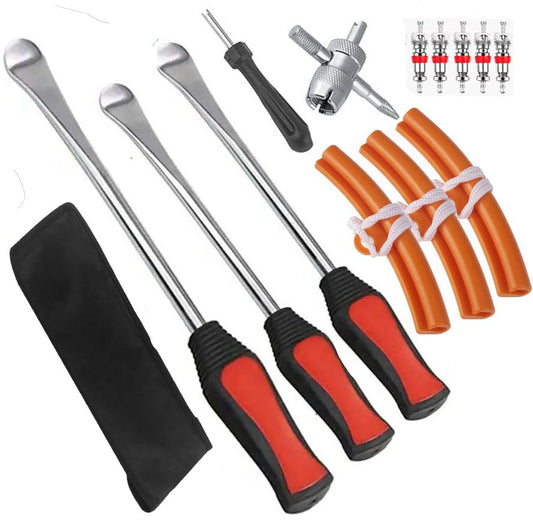 Tire Spoons Lever Motorcycle Dirt Bike Lawn Mower Tire Changing Tools with Bag 1x14.5 inch 2x11 inch Tire Irons 3X Rim Protectors,Valve Tool,Valve Cap - color: red+orange