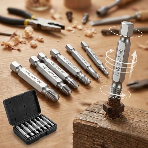 Generic 6pcs Damaged Screw Extractor Set, Drill Bit Tools for Easy Removal of Rusty Broken Screws, Nuts & Bolts, Silver-6pcs - color: Silver