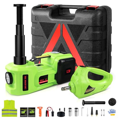 Electric Car Jack Kit 5Ton 12V Car Jack(Lifting Range: 6.1~20.86 inch) with Impact Wrench Tire Inflator for SUV MPV Sedan Truck Change Tires Garage Repair and Emergency Tire Change - color: Jack+Wrench+Air Pump