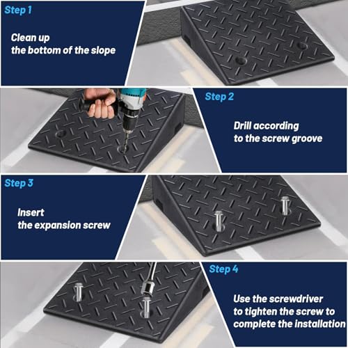 PZ 2PCS Rubber Curb Ramps for Driveway, 7 1/8" Rise Heavy Duty Car Ramp 7000 LBS Capacity 19.69"Lx 19.69"W Non-Slip Portable Shed Threshold Ramps for Doorways Sidewalk Scooters Wheelchairs Motorcycles - size: 7 1/8“ Rise