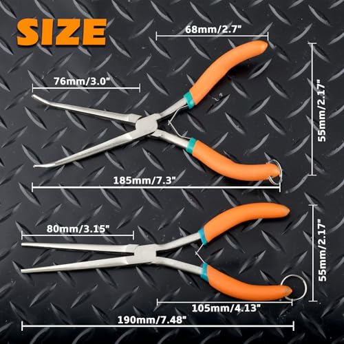 SPEEDWOX 2PCS Needle Nose Pliers With Curved Tips Curved Handle Extra Long Needle Nose Pliers With Straight Tips Needle Remover Pliers With Anti-Loss Lanyard and Serrated Jaw for Narrow Spaces - style: Long Curved Tips&Extra Long Nose