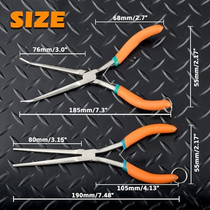 SPEEDWOX 2PCS Needle Nose Pliers With Curved Tips Curved Handle Extra Long Needle Nose Pliers With Straight Tips Needle Remover Pliers With Anti-Loss Lanyard and Serrated Jaw for Narrow Spaces - style: Long Curved Tips&Extra Long Nose